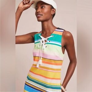 NWOT ANTHROPOLOGIE COASTAL CASUAL STRIPE SLEEVELESS SHIFT DRESS BACK ZIP; LINED